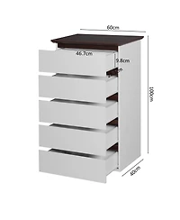 Streamdale Furniture 5 Drawer Tall White Dresser - Mid Century Modern Style