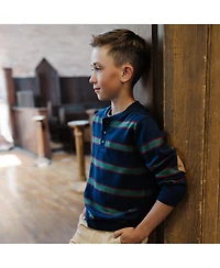 Hope & Henry Boys Organic Long Sleeve Henley Pullover Sweater with Elbow Patches