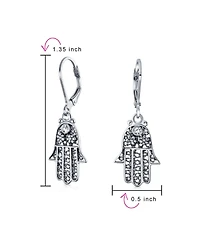 Bling Jewelry Amulet Talisman Hamsa Hand Of God Floral Filigree Dangle Earrings Oxidized Sterling Silver Leverback