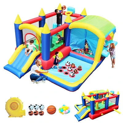 7-in-1 Inflatable Bouncy House with Ball Pit