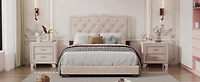 Streamdale Modern Gray Velvet Bed with Rivet Design & Tufted Headboard