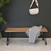 Streamdale Furniture Industrial Wood Dining Bench, Rustic Dark Pine Finish