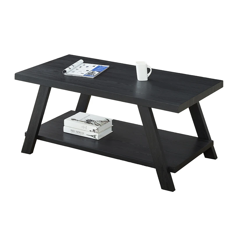 Streamdale Furniture Replicated Wood Shelf Coffee Table in Black Finish