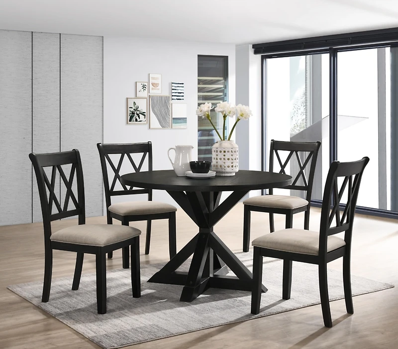 Streamdale Furniture indvale Cross-Buck Wood 5-Piece Dining Set in Black