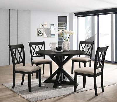 Streamdale Furniture indvale Cross-Buck Wood 5-Piece Dining Set in Black