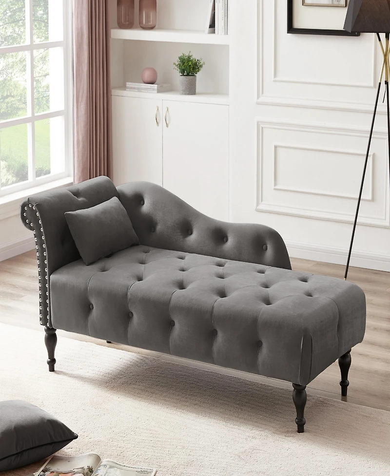 Streamdale Furniture Elegant Velvet Chaise Lounge with Tufted Buttons and Nailhead Trim