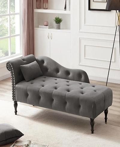 Streamdale Furniture Elegant Velvet Chaise Lounge with Tufted Buttons and Nailhead Trim