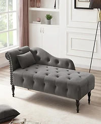 Streamdale Furniture Elegant Velvet Chaise Lounge with Tufted Buttons and Nailhead Trim
