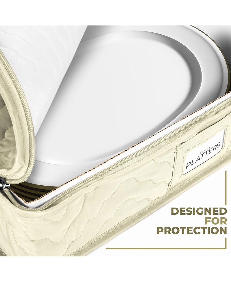 Sorbus Quilted China Platter Storage Case with Handles & Felt Dividers (Beige)