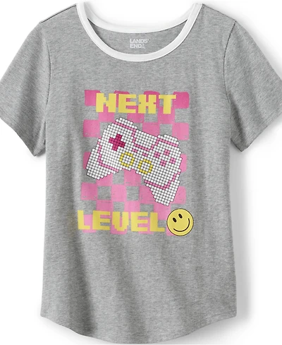 Lands' End Girls Short Sleeve Curved Hem Graphic Tee Shirt