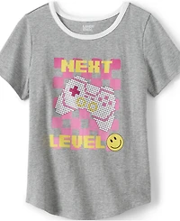 Lands' End Girls Short Sleeve Curved Hem Graphic Tee Shirt
