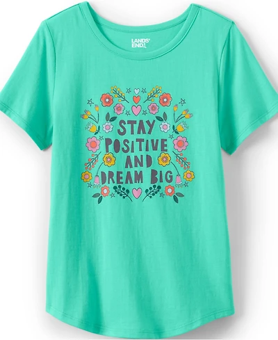 Lands' End Girls Short Sleeve Curved Hem Graphic Tee Shirt