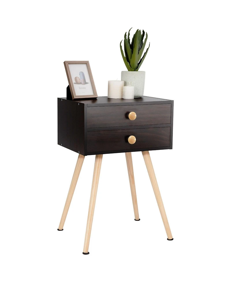 Sugift Midcentury Modern Bedside Table with 2 Drawers