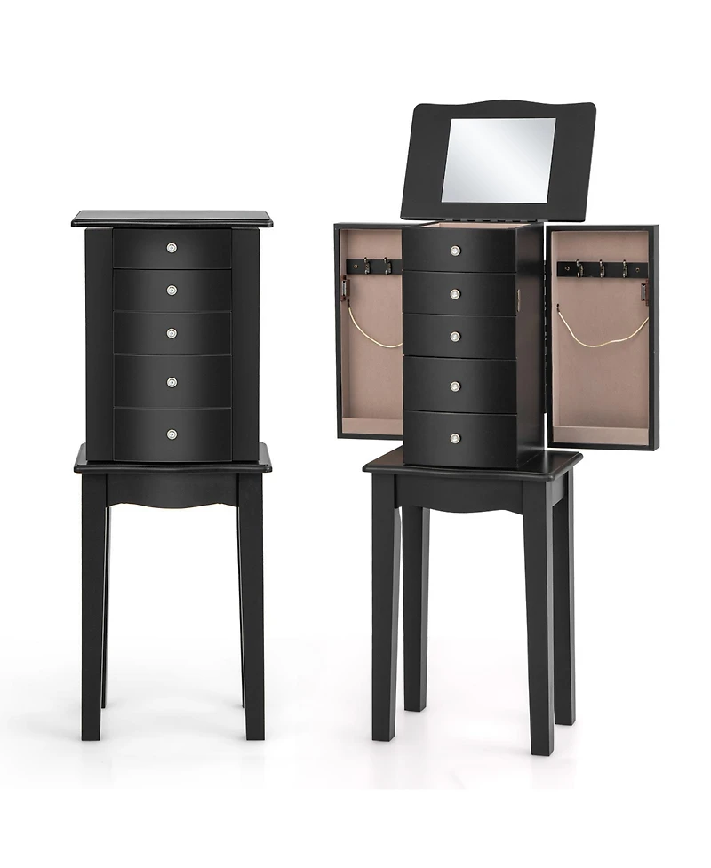 Sugift Jewelry Armoire with Top Flip Mirror and 4 Drawers