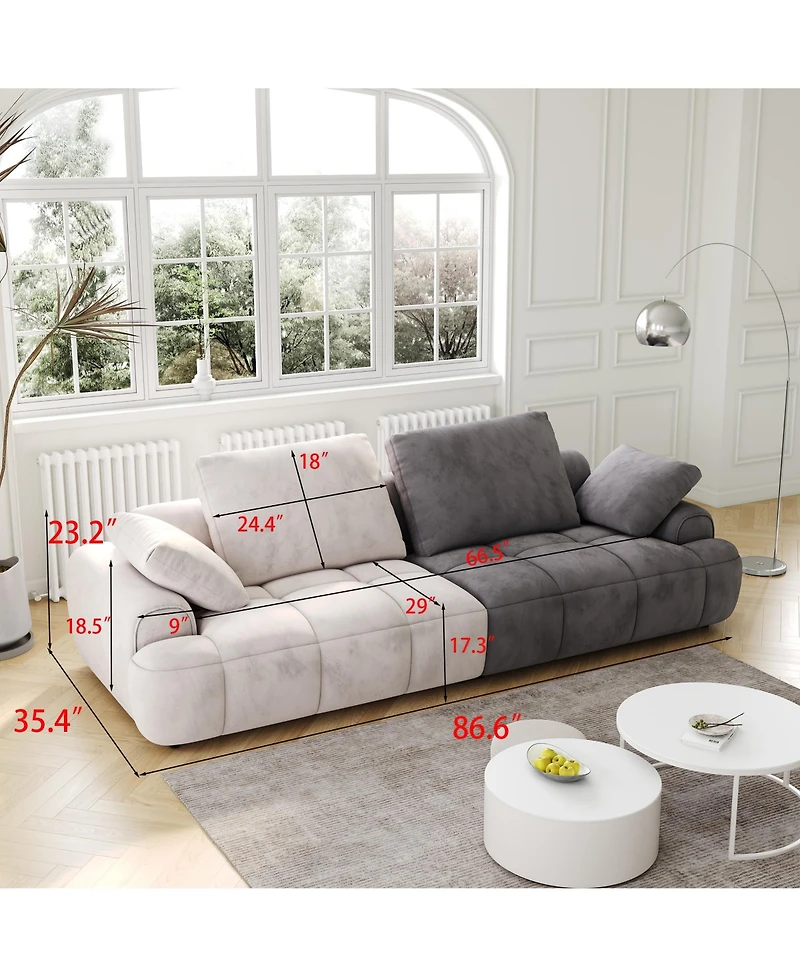 Streamdale Furniture 86.6" Oversized Beige & Gray Suede Sofa