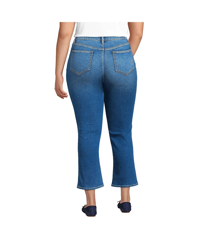 Lands' End Women's Recover High Rise Button Front Kick Flare Crop Jeans