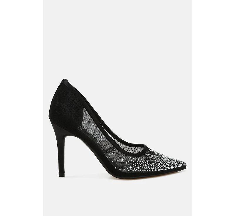 High Ball Mesh Rhinestone Stiletto Pumps