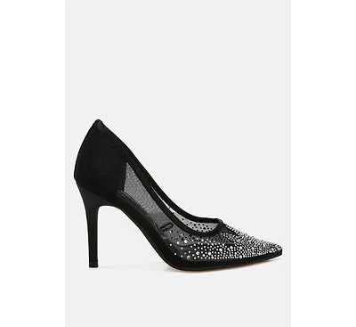 High Ball Mesh Rhinestone Stiletto Pumps