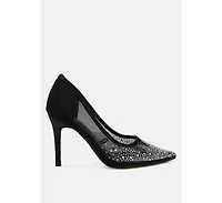High Ball Mesh Rhinestone Stiletto Pumps