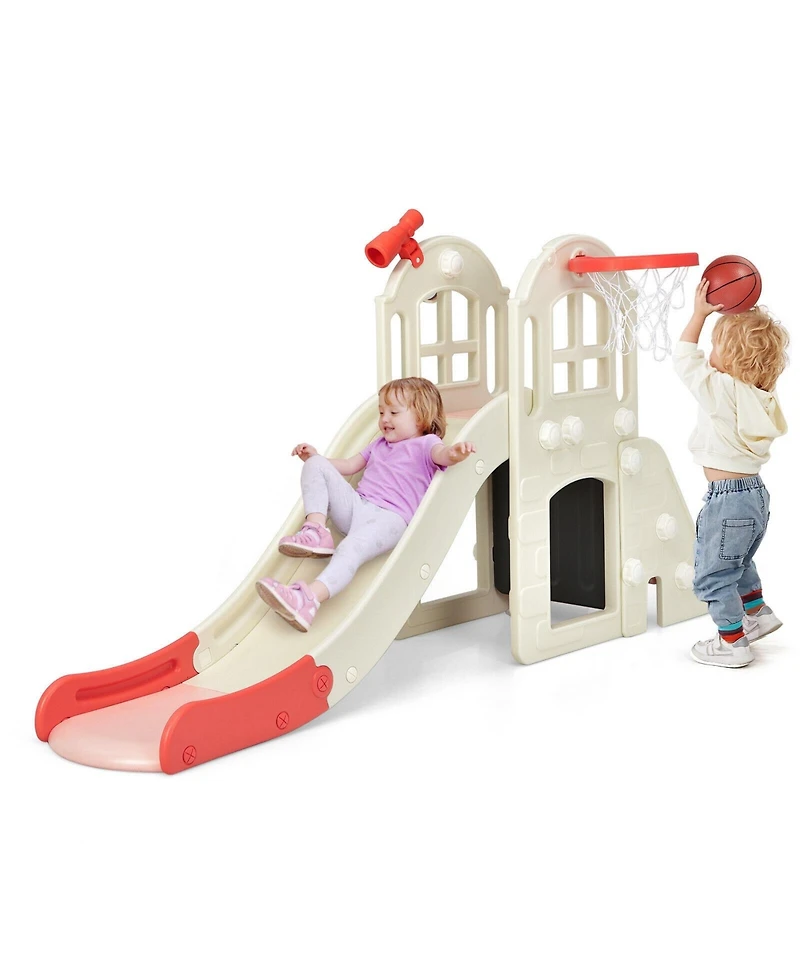 Skonyon 6-in-1 Toddler Climber Slide Playset with Basketball Hoop