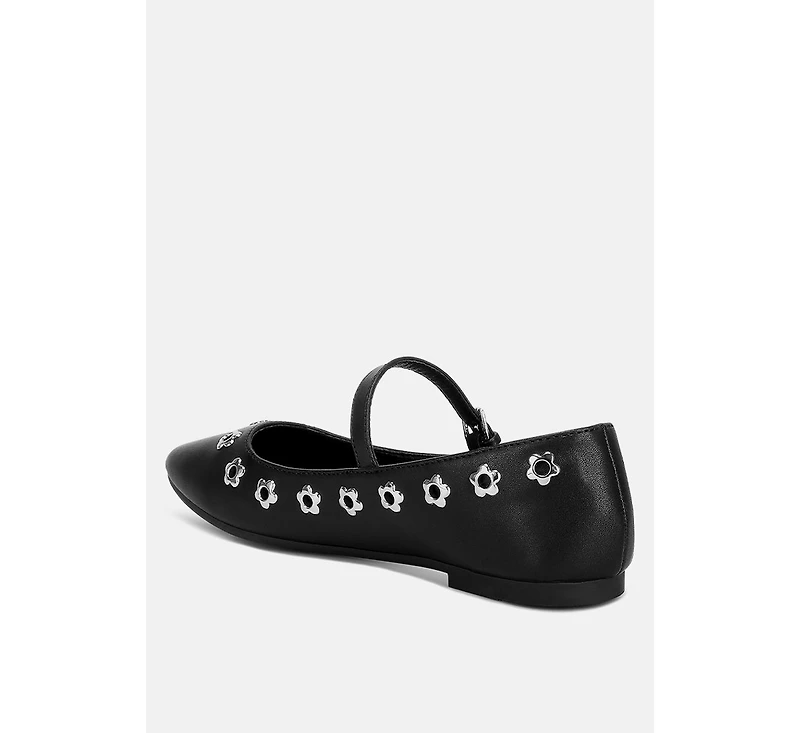 Tanzer Floral Eyelet Strapped Ballerinas