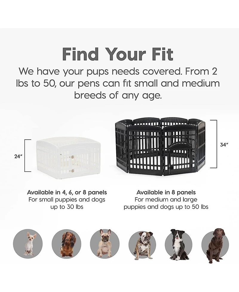 Iris Dog Playpen - Pet Exercise Pen with Door - 4 to 8 Panel Sizes, White