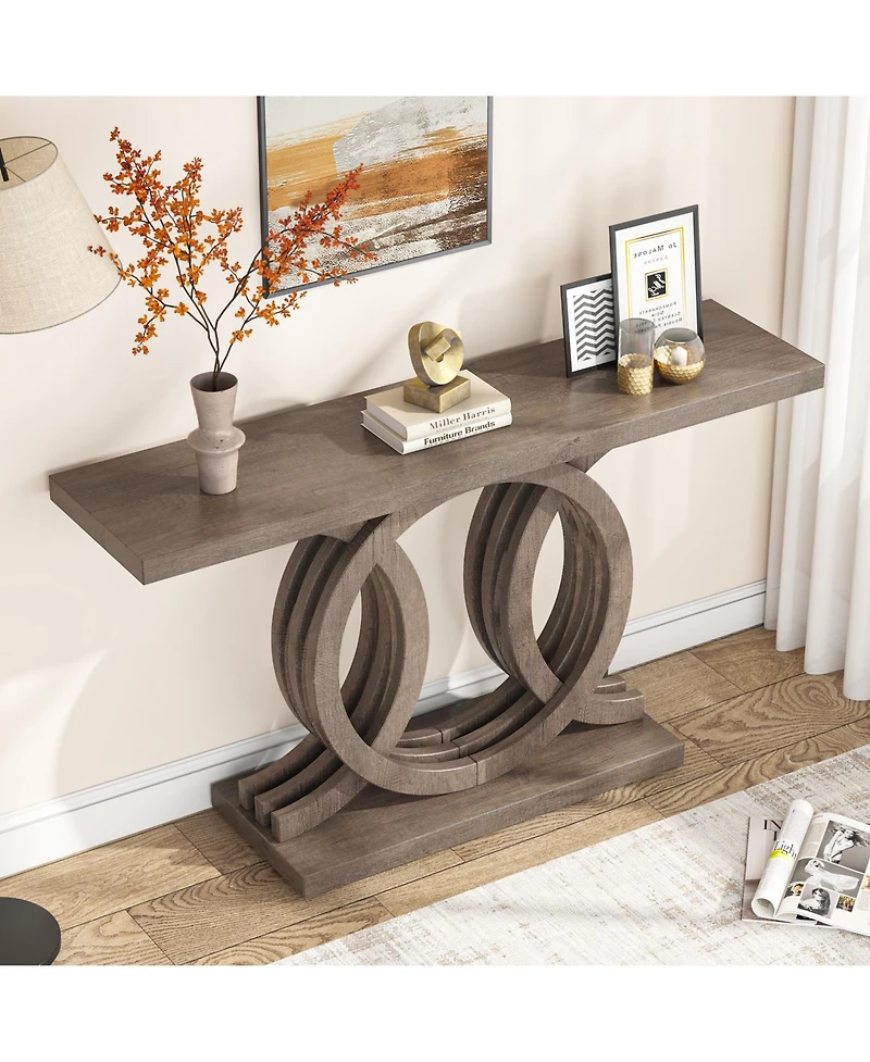 Tribesigns 55 inches Console Table with Unique Base, Farmhouse Hallway Table, Wooden Entryway Modern Sofa for Living Room, Long Ac