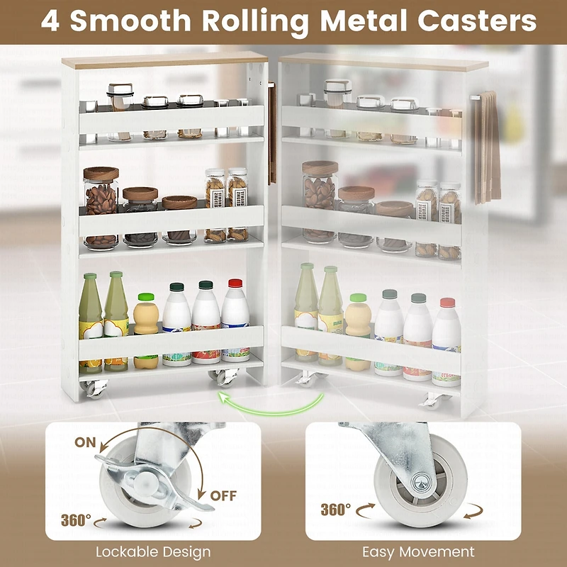 Costway Rolling Kitchen Slim Storage Cart Mobile Shelving Organizer w/ Handle