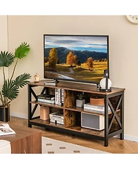 Gymax Tv Stand for TVs up to 55'' Entertainment Center w/ Storage Shelves Rustic Brown