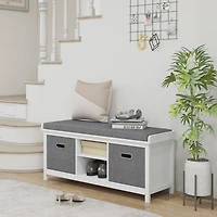 Homcom Storage Shoe Bench with Cushion, Fabric Drawers for Entryway,