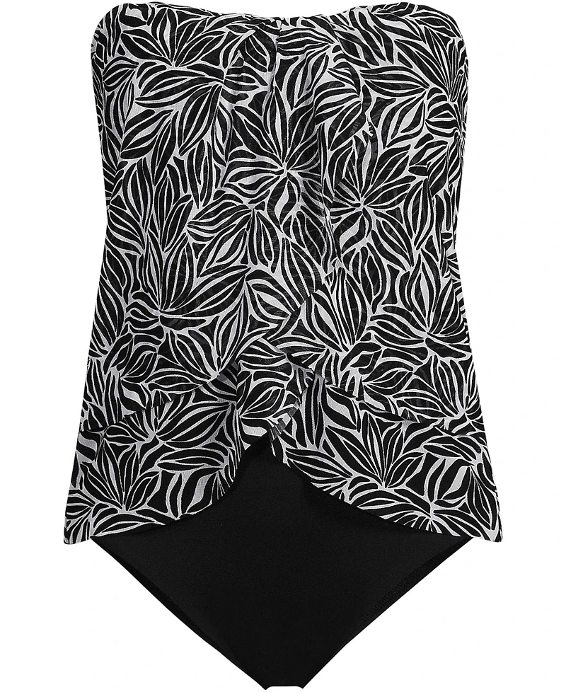 Lands' End Women's Plus Chlorine Resistant Mesh Bandeau High Leg Fauxkini One Piece Swimsuit