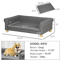 PawHut Dog Couch, Cat or M-l Dog Sofa Bed with Removable Seat Cushion