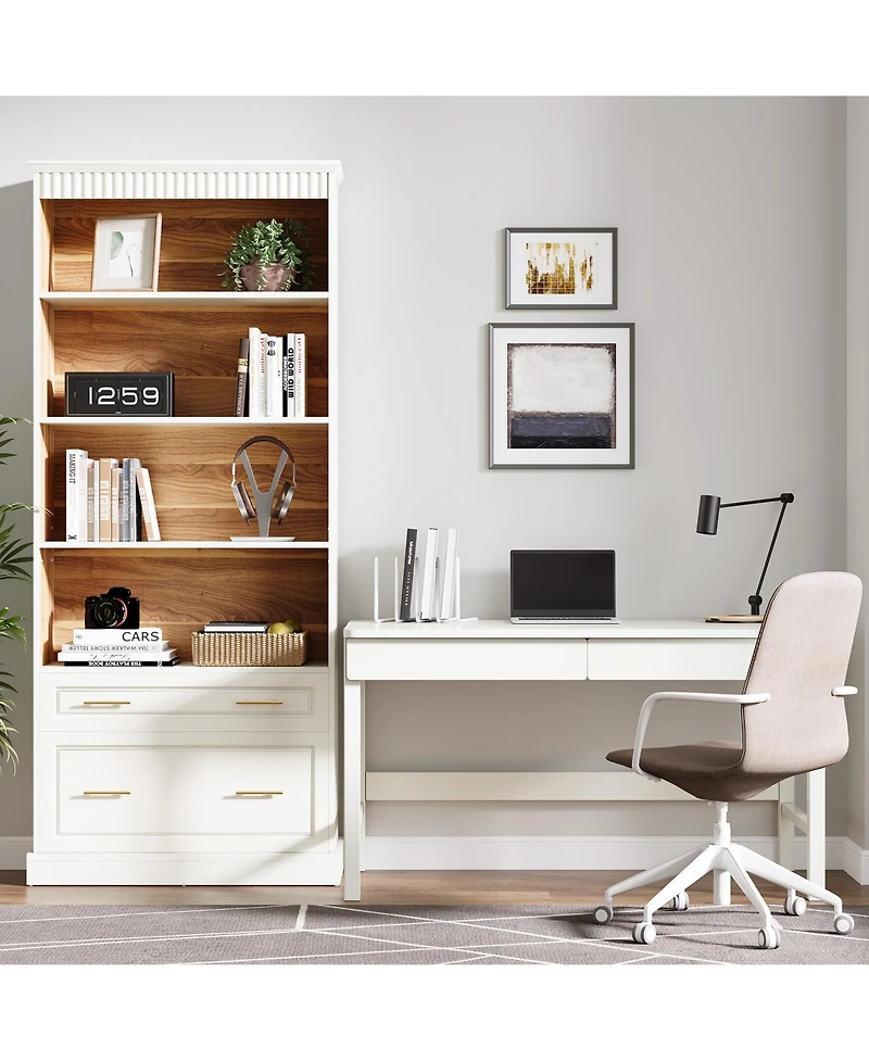 Tribesigns 5-Shelf Bookcase with Drawers, 72" Tall White Bookshelf, Modern Free-Standing Wood Bookcase, Large Open Display Storage Book Shelf for Livi