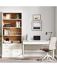 Tribesigns 5-Shelf Bookcase with Drawers, 72" Tall White Bookshelf, Modern Free-Standing Wood Bookcase, Large Open Display Storage Book Shelf for Livi