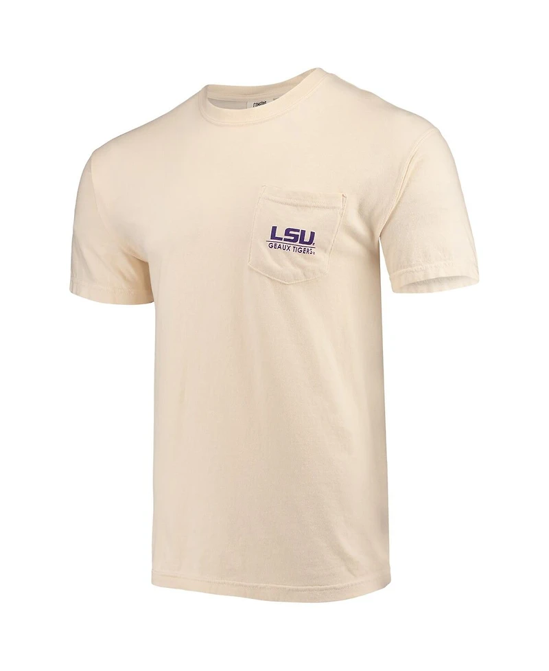 Image One Men's Cream Lsu Tigers Landscape Shield Comfort Colors Pocket T-Shirt