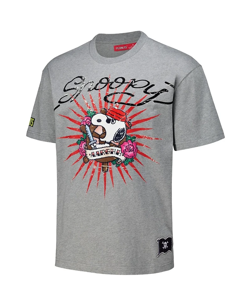 Freeze Max Men's Heather Charcoal Peanuts Snoopy Tattoo Loose Fit T-Shirt