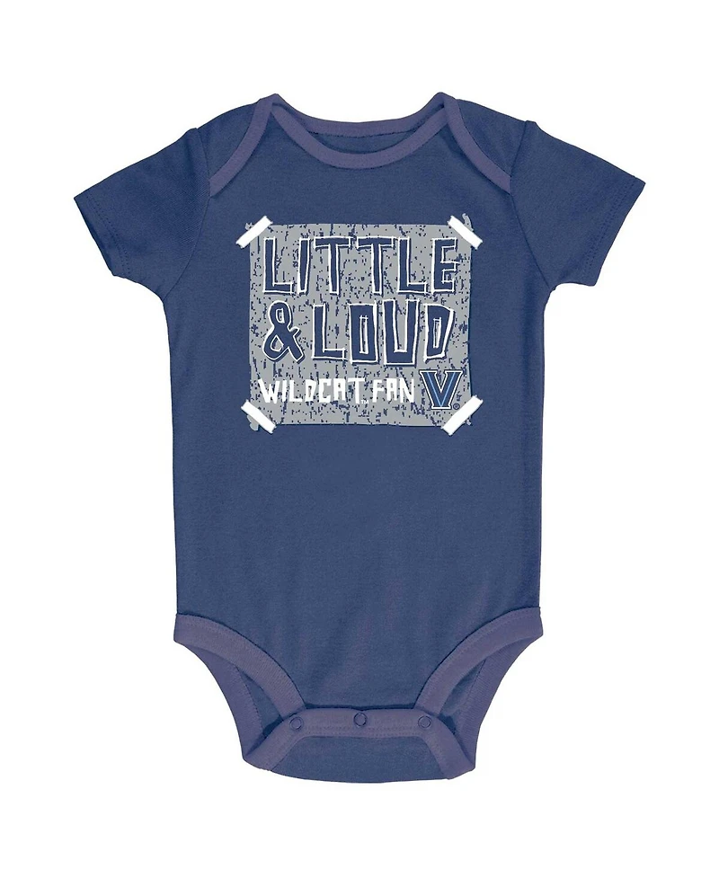 Champion Baby Boys and Girls Navy/Gray/White Villanova Wildcats 3-Pack Bodysuit Set