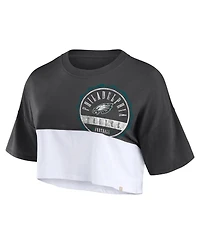 Fanatics Women's Black/White Philadelphia Eagles Boxy Color Split Cropped T-Shirt