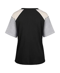 '47 Brand Women's Black Texas Longhorns Underline Harvey Colorblock Raglan Henley T-Shirt