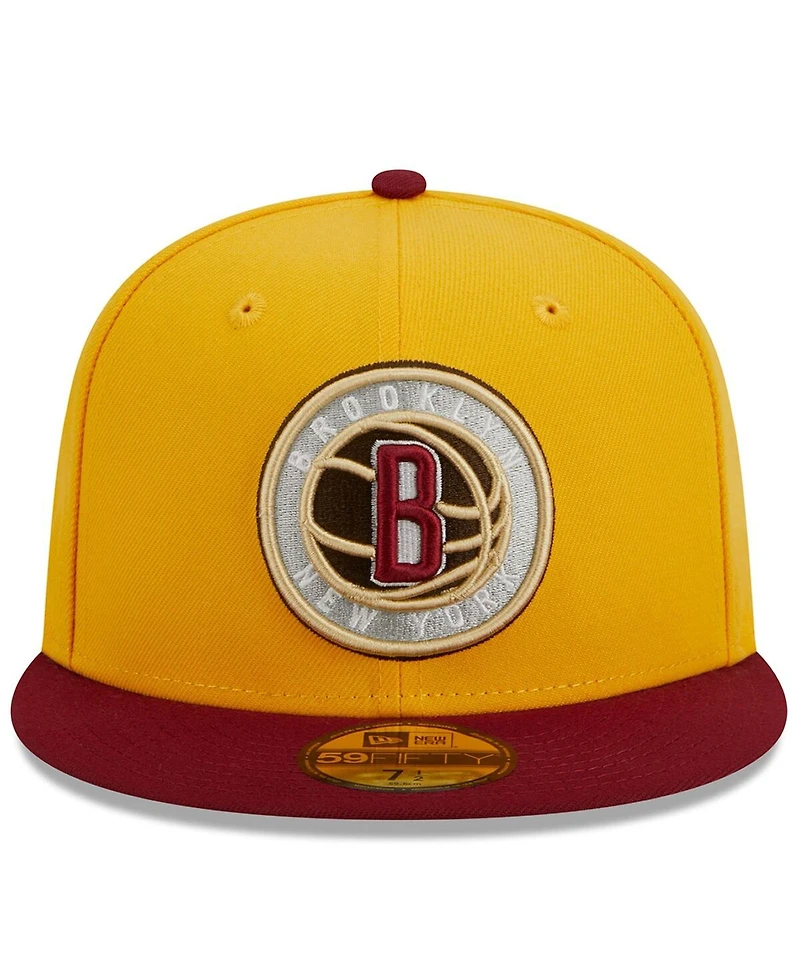 New Era Men's Yellow/Red Brooklyn Nets Fall Leaves 2-Tone 59FIFTY Fitted Hat