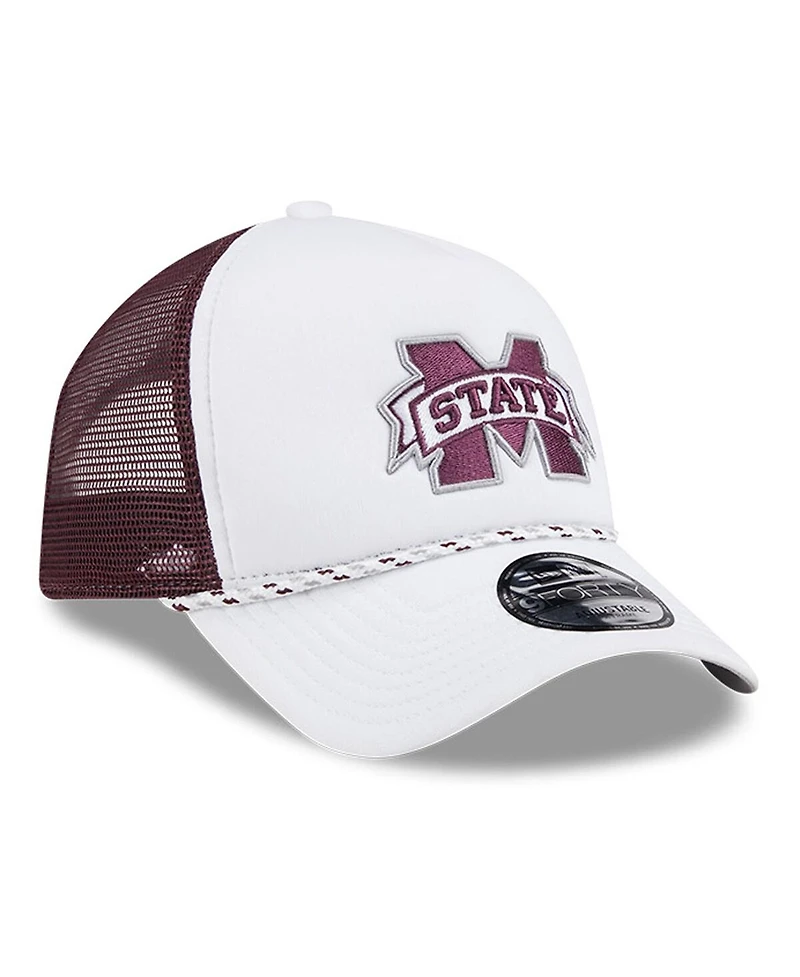 New Era Men's White/Maroon Mississippi State Bulldogs Court Sport Foam A-Frame 9FORTY Adjustable Trucker Hat
