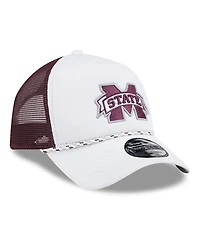 New Era Men's White/Maroon Mississippi State Bulldogs Court Sport Foam A-Frame 9FORTY Adjustable Trucker Hat