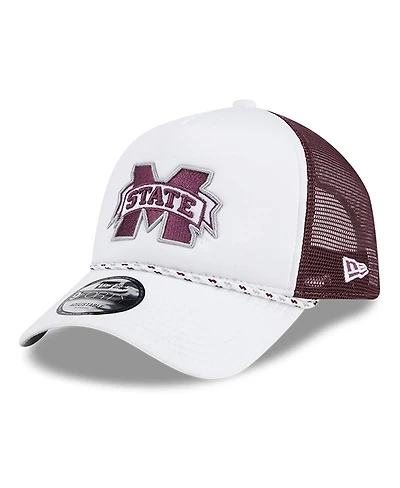New Era Men's White/Maroon Mississippi State Bulldogs Court Sport Foam A-Frame 9FORTY Adjustable Trucker Hat