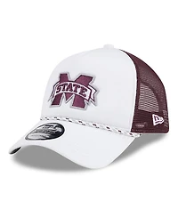 New Era Men's White/Maroon Mississippi State Bulldogs Court Sport Foam A-Frame 9FORTY Adjustable Trucker Hat