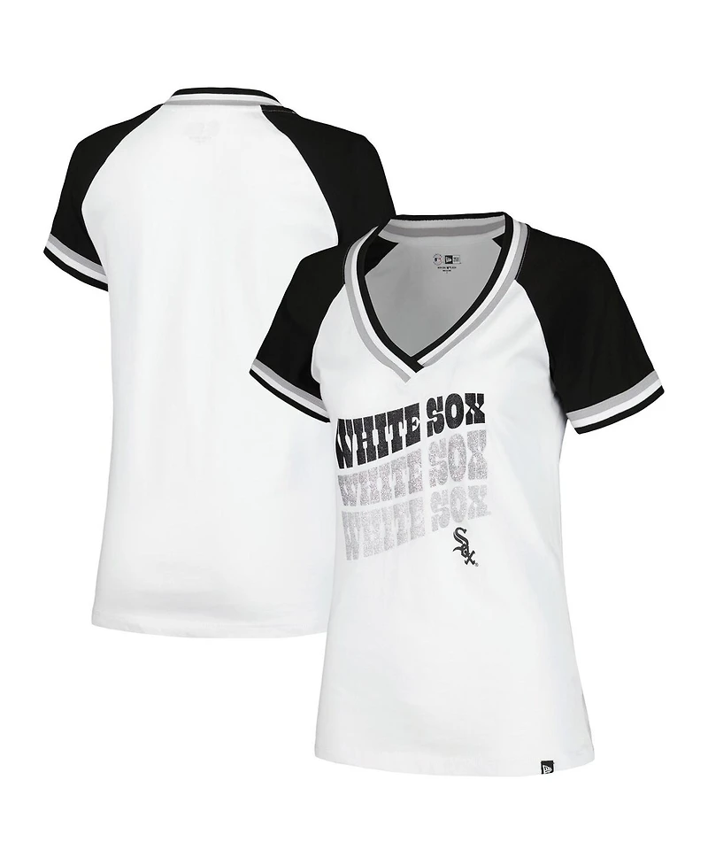 New Era Women's White Chicago Sox Jersey Double Binding Raglan V-Neck T-Shirt