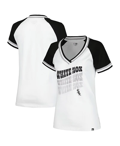 New Era Women's White Chicago Sox Jersey Double Binding Raglan V-Neck T-Shirt