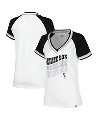 New Era Women's White Chicago Sox Jersey Double Binding Raglan V-Neck T-Shirt