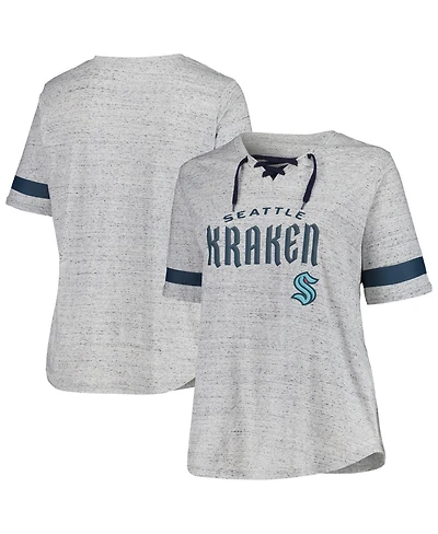 Fanatics Women's Heather Gray Seattle Kraken Plus Lace-Up T-Shirt