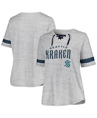 Fanatics Women's Heather Gray Seattle Kraken Plus Lace-Up T-Shirt