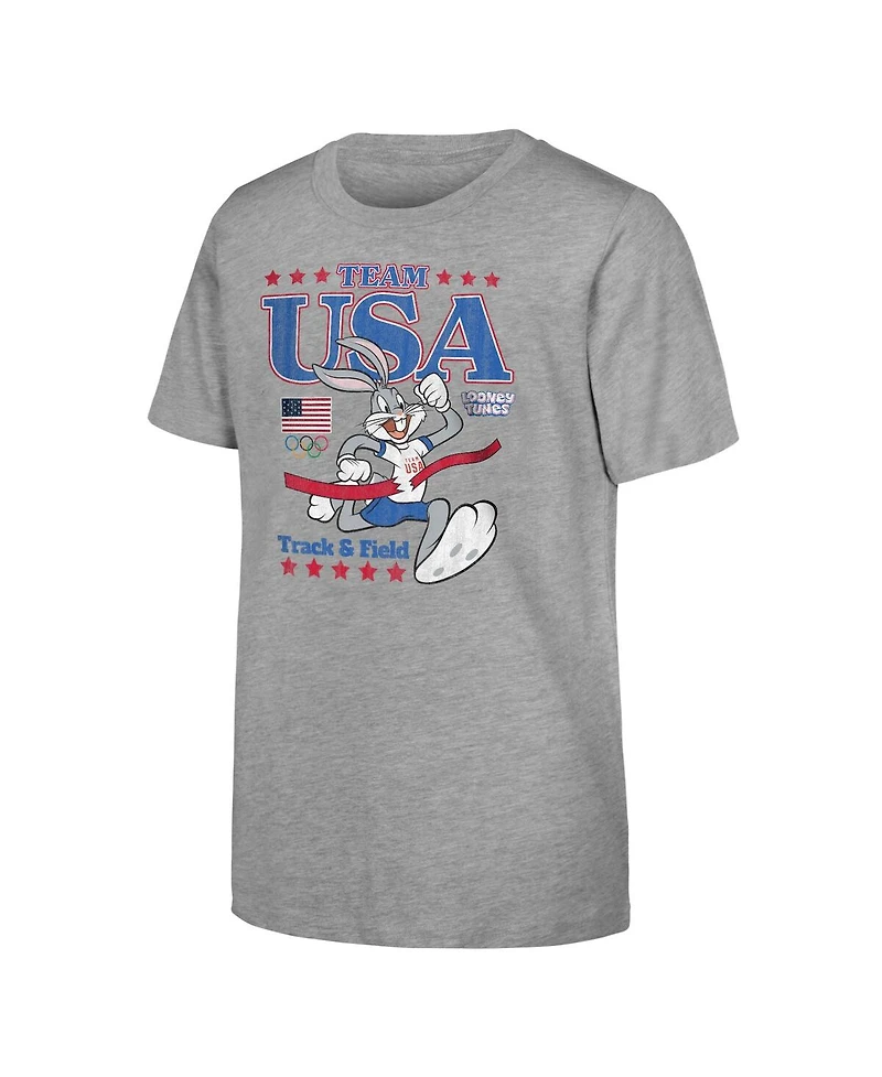 Outerstuff Big Boys and Girls Bugs Bunny Heather Gray Team Usa Looney Tunes at The Finish Line T-Shirt